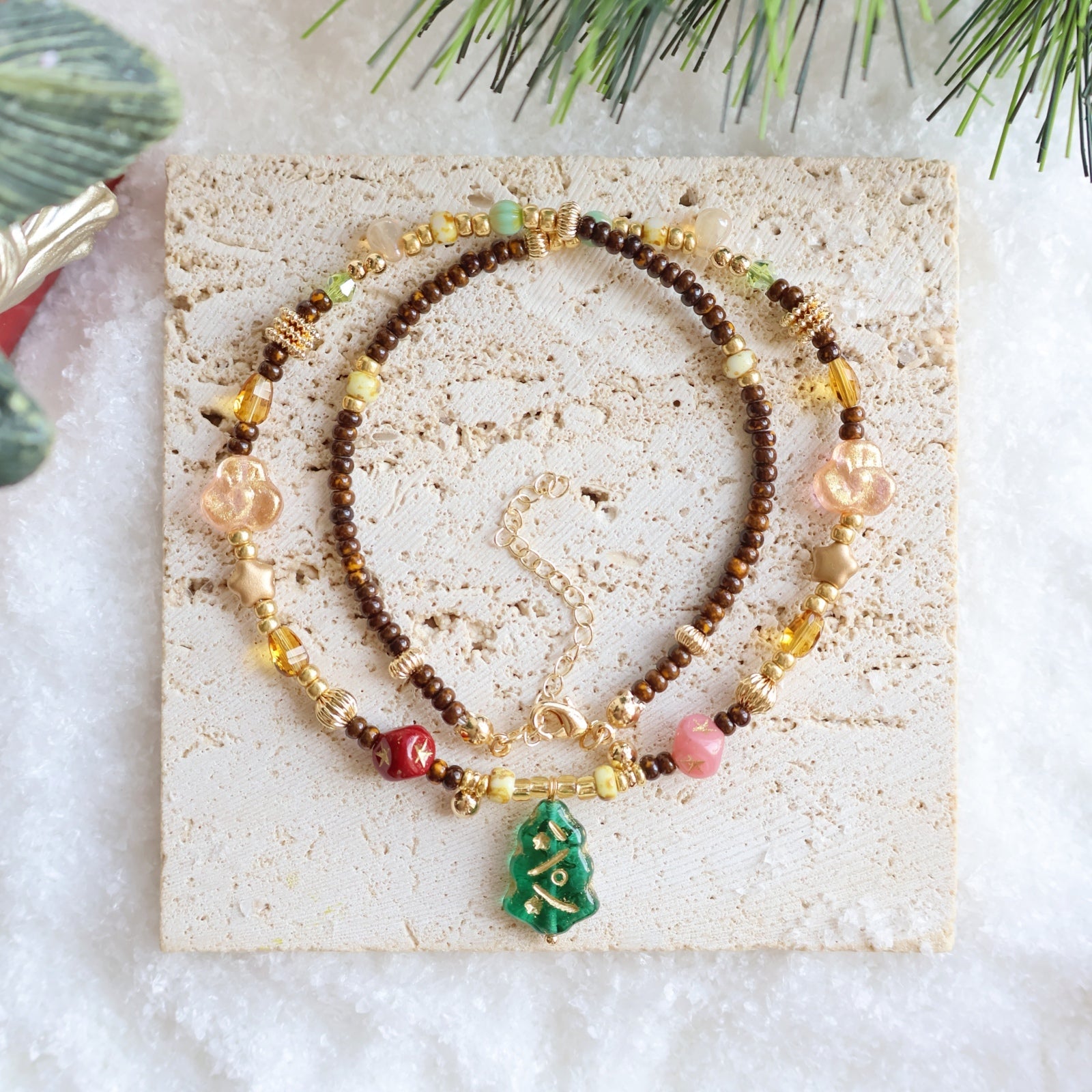 Glass bead necklaces collection banner with vibrant handmade glass beads