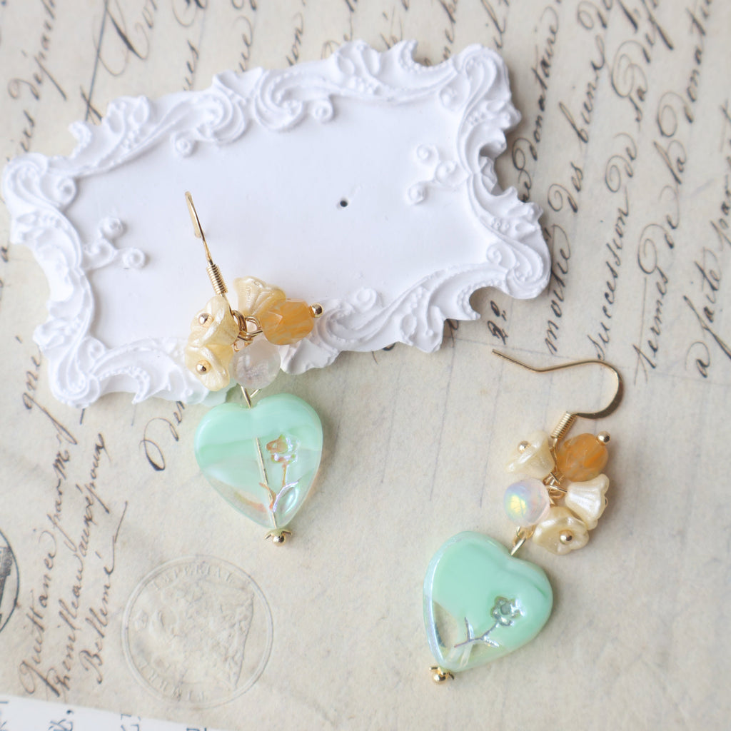 Mint Heart Blossom Earrings