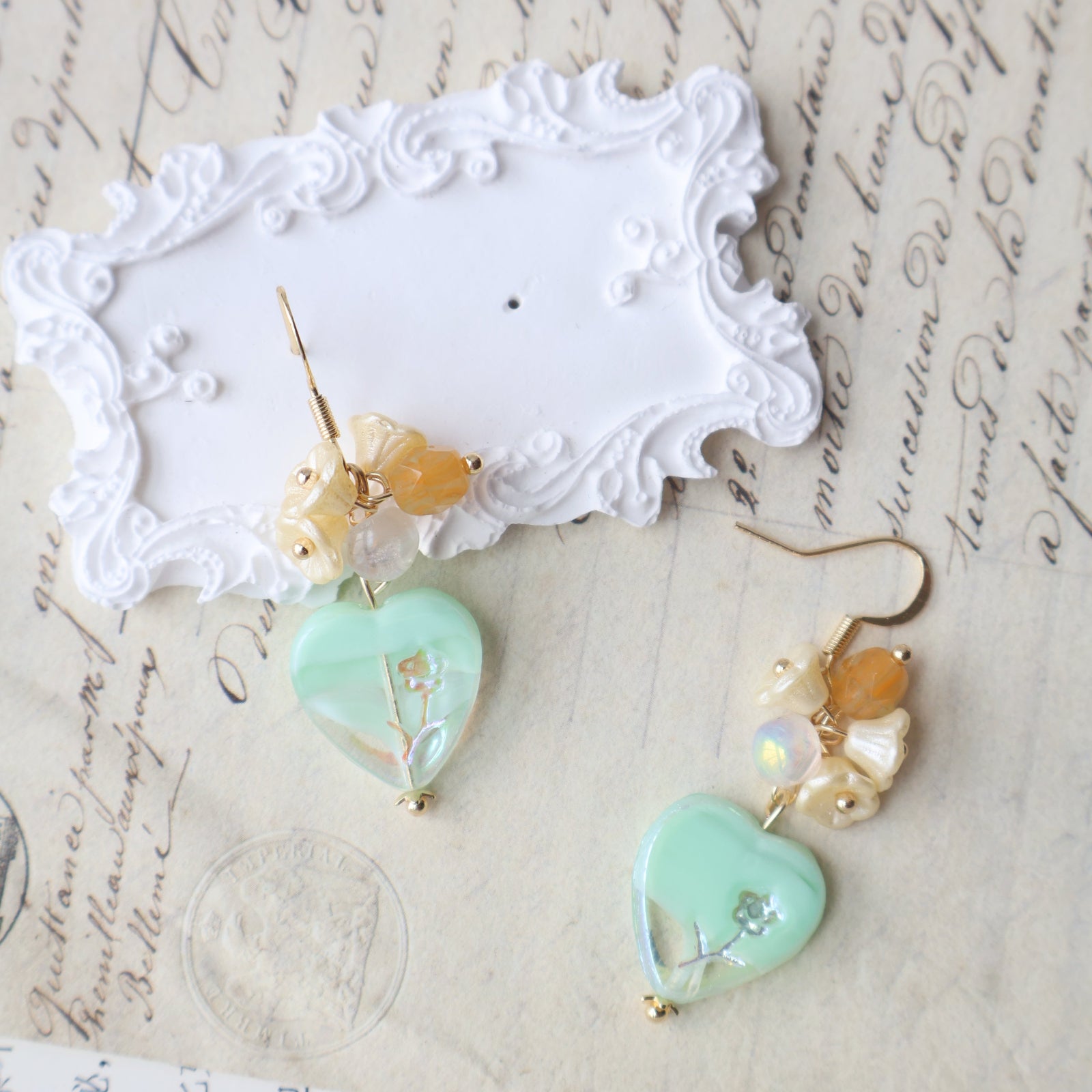 Mint Heart Blossom Earrings