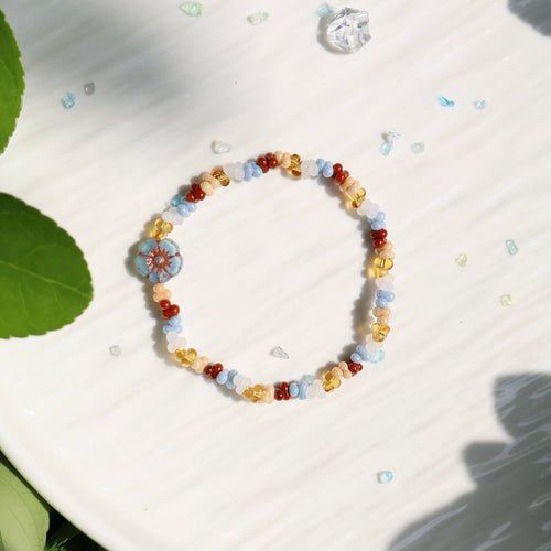 Handmade blue Czech glass bead bracelet for boho summer by Jouvi