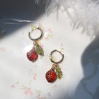 Handmade strawberry fruit charm hoop earrings – Jouvi