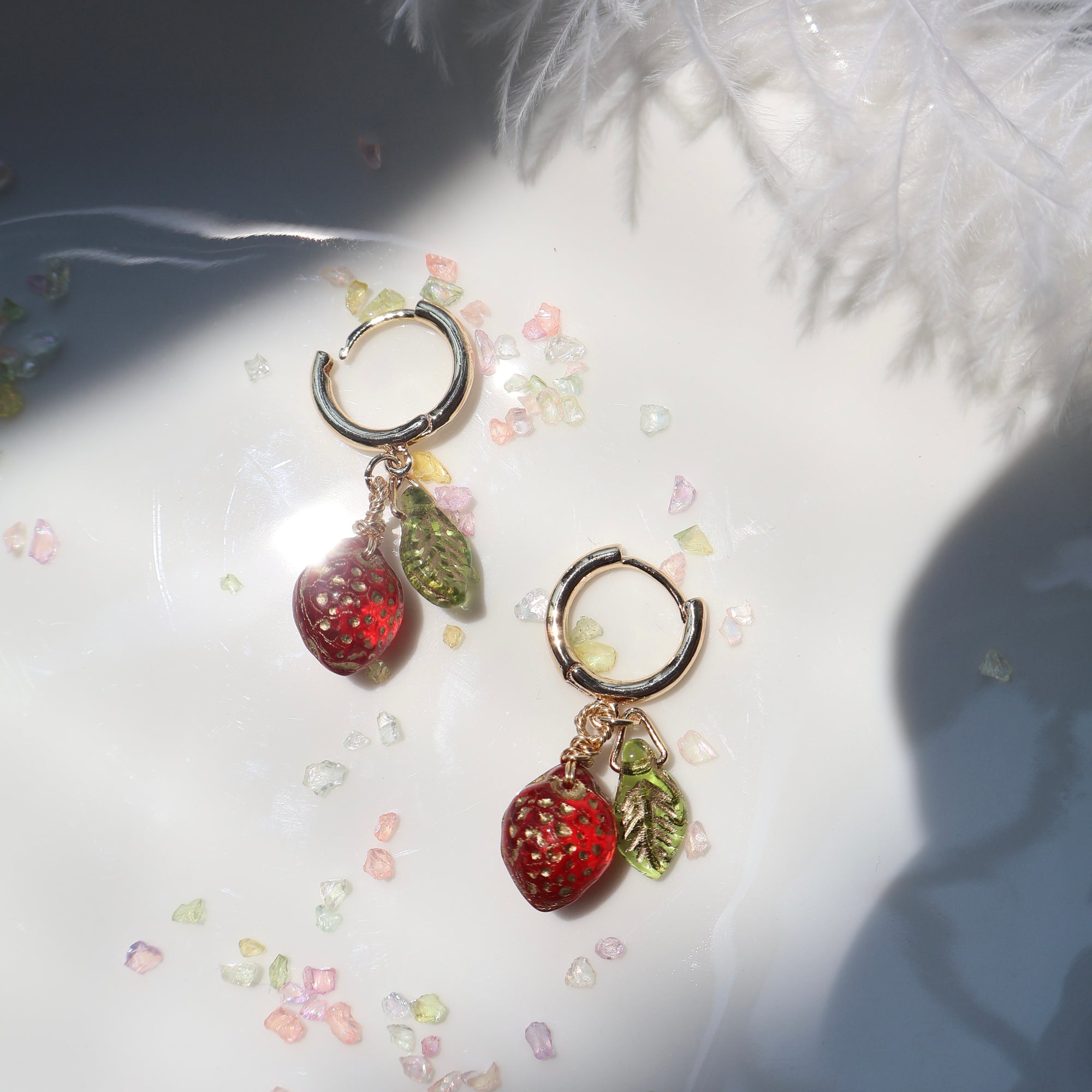 Handmade strawberry fruit charm hoop earrings – Jouvi