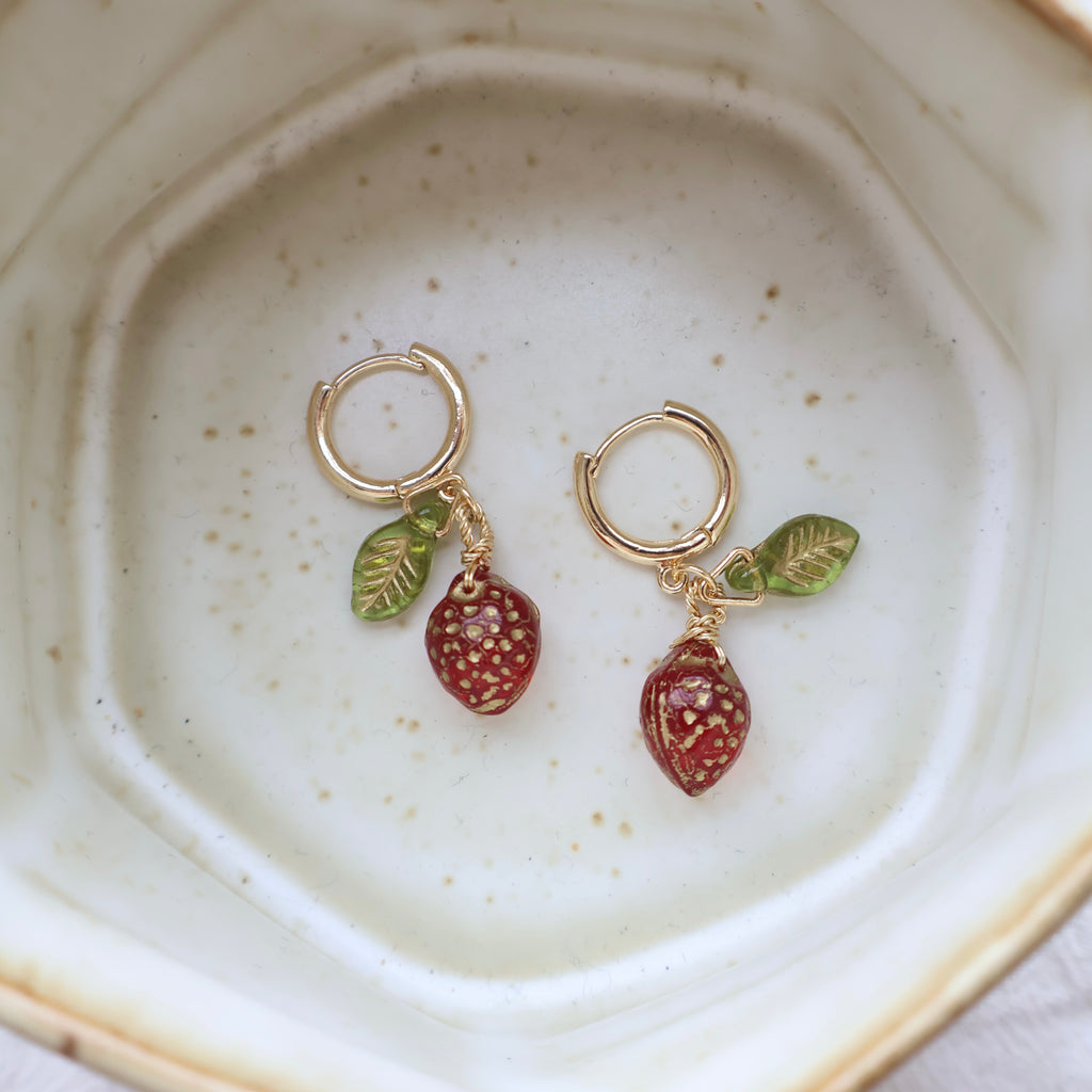 Handmade strawberry fruit charm hoop earrings – Jouvi