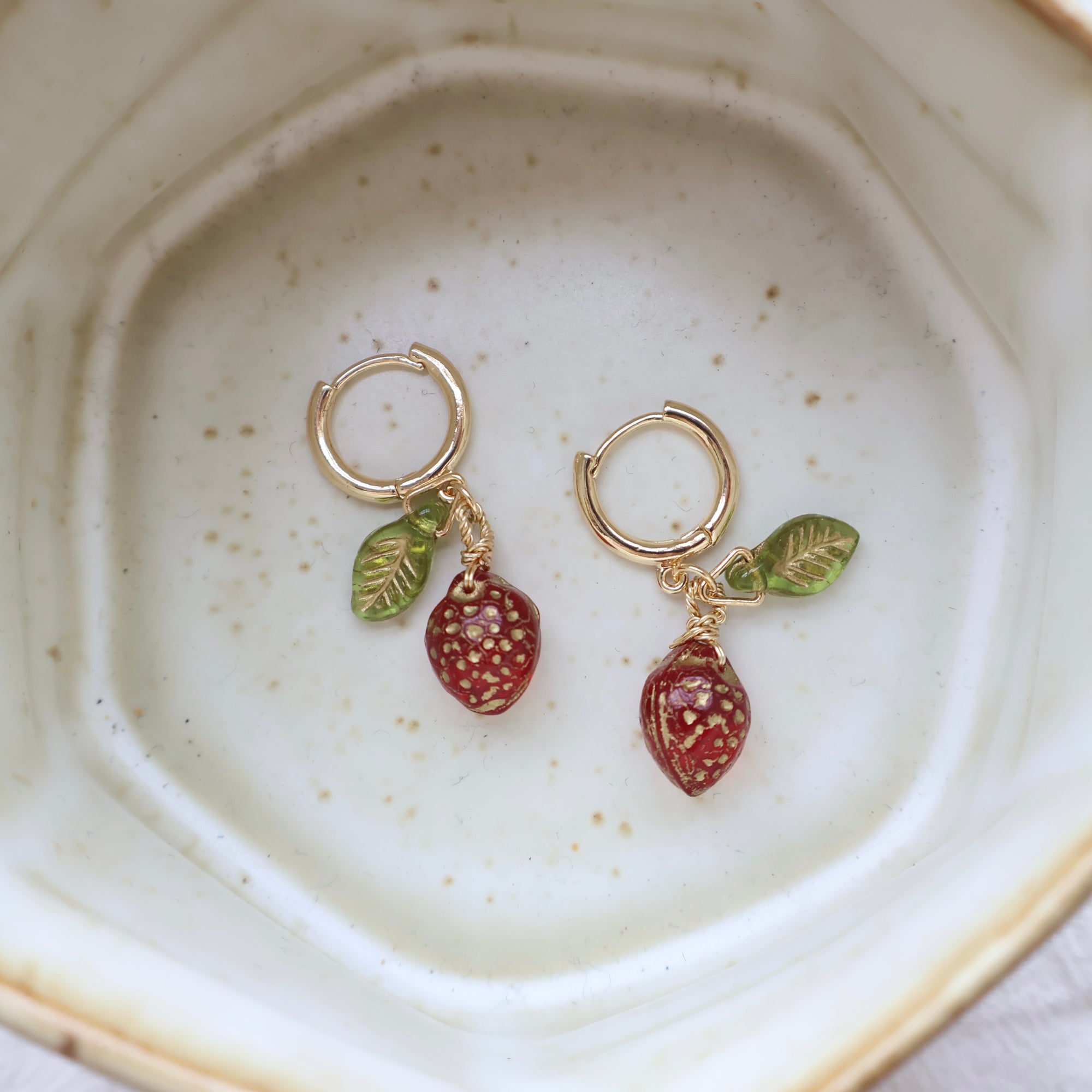 Handmade strawberry fruit charm hoop earrings – Jouvi