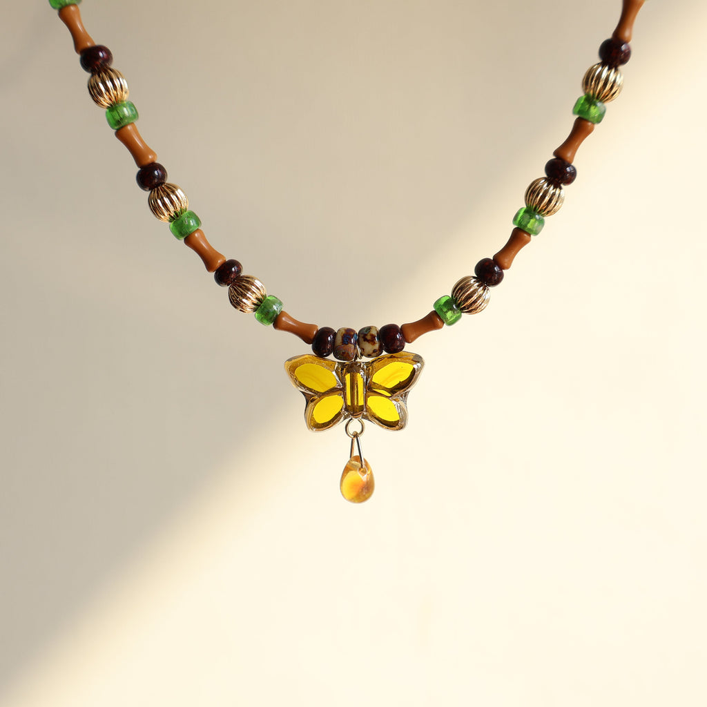 Yellow Butterfly Bead Necklace