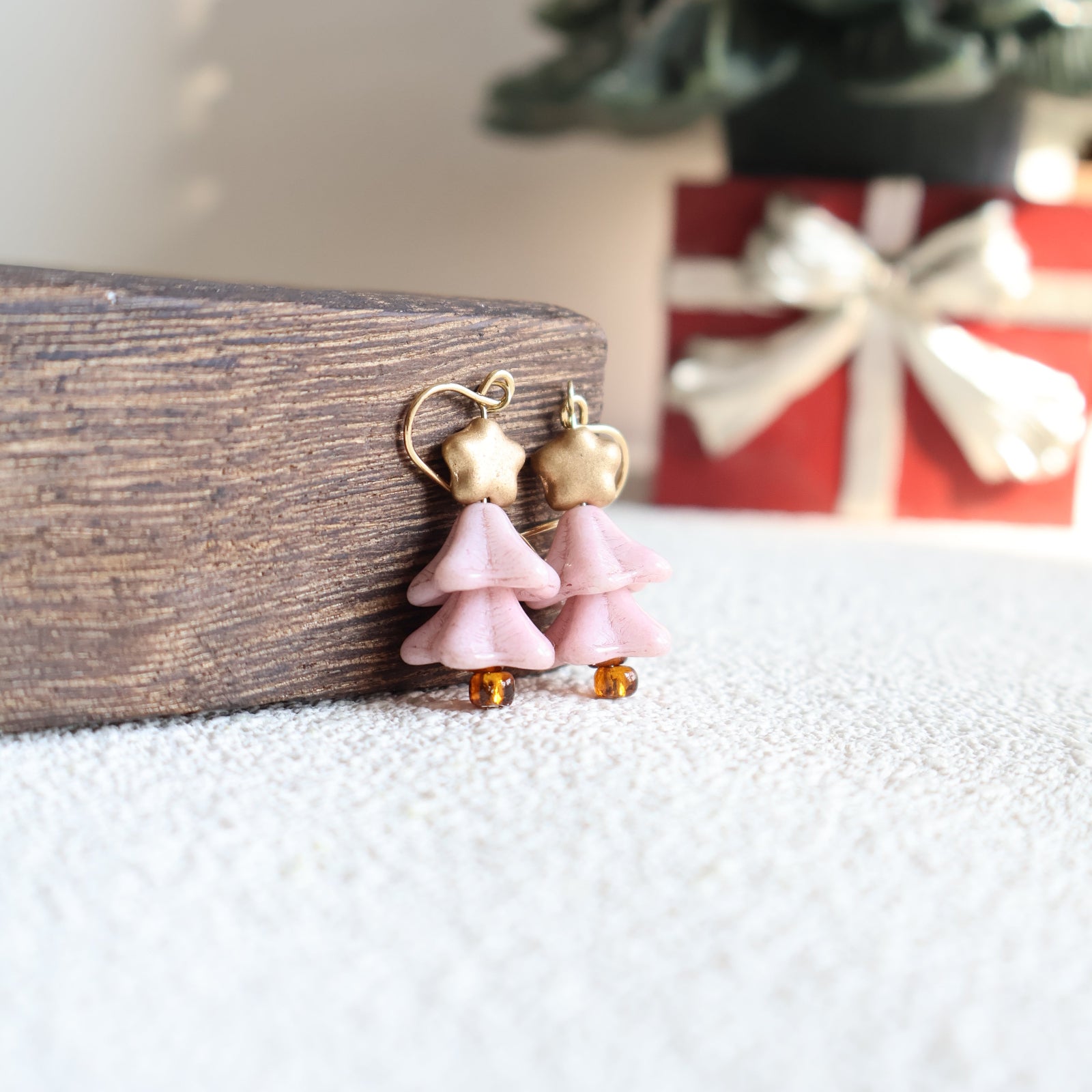 Pink Christmas Tree Earrings