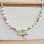 Swallow & Green Flower Beaded Necklace